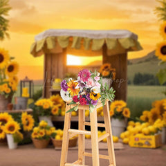 Lofaris Summer Sunset Sunflower Lemon Shelf Photo Backdrop