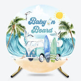 Lofaris Summer Surfing Beach Circle Baby Shower Backdrop
