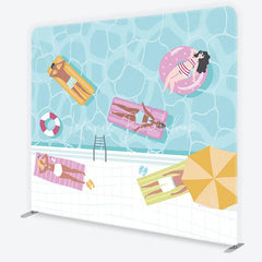 Lofaris Summer Swimming Pool Party Square Double-Sided Backdrop Vibrant People on Floats for Relaxing Vacation Decor