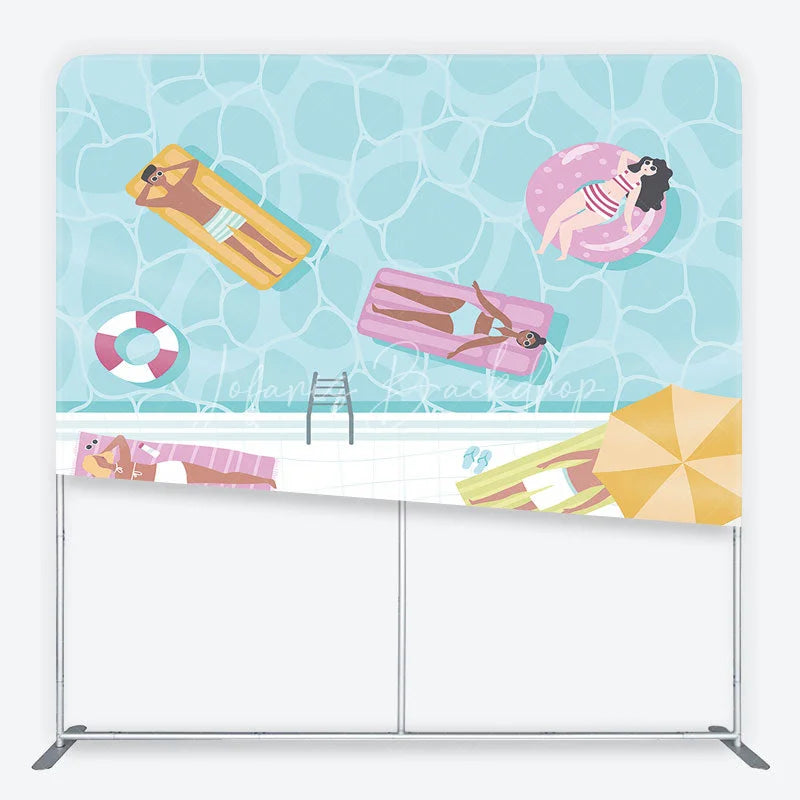 Lofaris Summer Swimming Pool Party Square Double-Sided Backdrop Vibrant People on Floats for Relaxing Vacation Decor