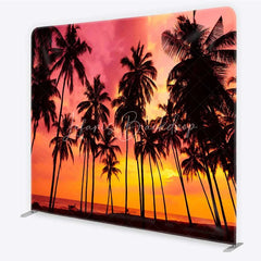 Lofaris Summer Tropical Beach Tension Fabric Backdrop Palm Tree Silhouette Pink Sunset Party Decorations