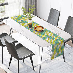 Lofaris Summer Tropical Table Runner with Lemon and Green Monstera Print for Kitchen Dining Party Decor