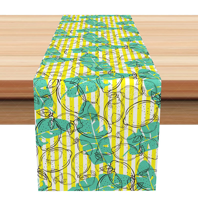 Lofaris Summer Tropical Table Runner with Lemon and Green Monstera Print for Kitchen Dining Party Decor