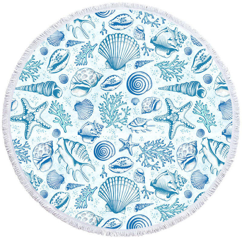 Lofaris Summer Vibe Blue White Porcelain Round Beach Towel