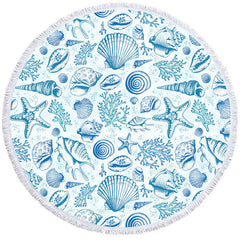 Lofaris Summer Vibe Blue White Porcelain Round Beach Towel