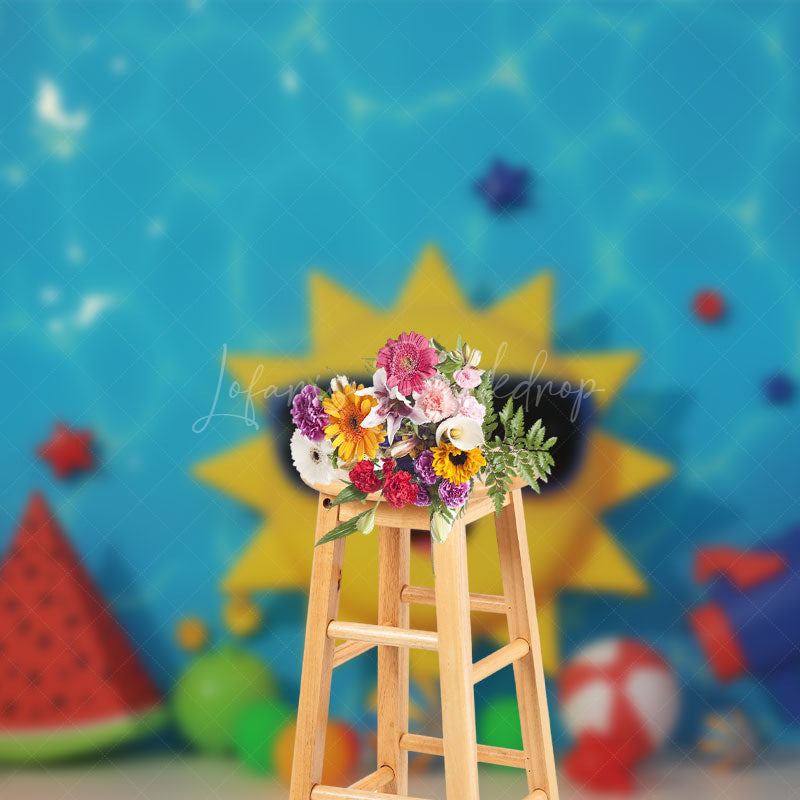 Lofaris Summer Vibe Cartoon Balloons Cake Smash Backdrop