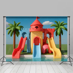 Lofaris Summer Water Park Slide Birthday Cake Smash Backdrop