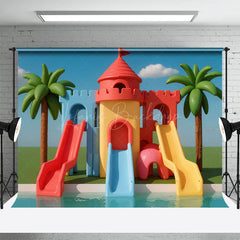 Lofaris Summer Water Park Slide Birthday Cake Smash Backdrop