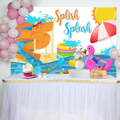Lofaris Summer Water Park Splish Splash Birthday Backdrop