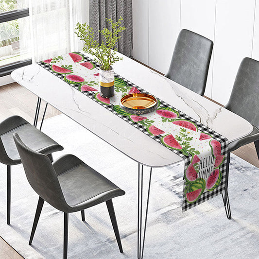 Lofaris Summer Watermelon Table Runner with Black Gingham Plaid for Farmhouse Kitchen and Outdoor BBQ Dining