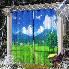 Lofaris Summer Wheat Field Waterproof Printed Outdoor Curtains For Gazebo