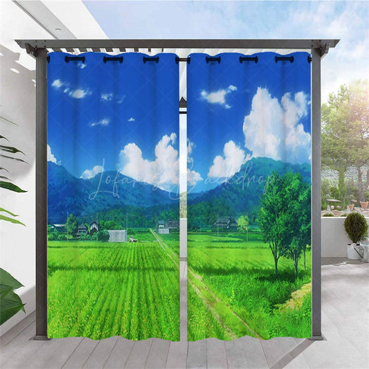 Lofaris Summer Wheat Field Waterproof Printed Outdoor Curtains For Gazebo
