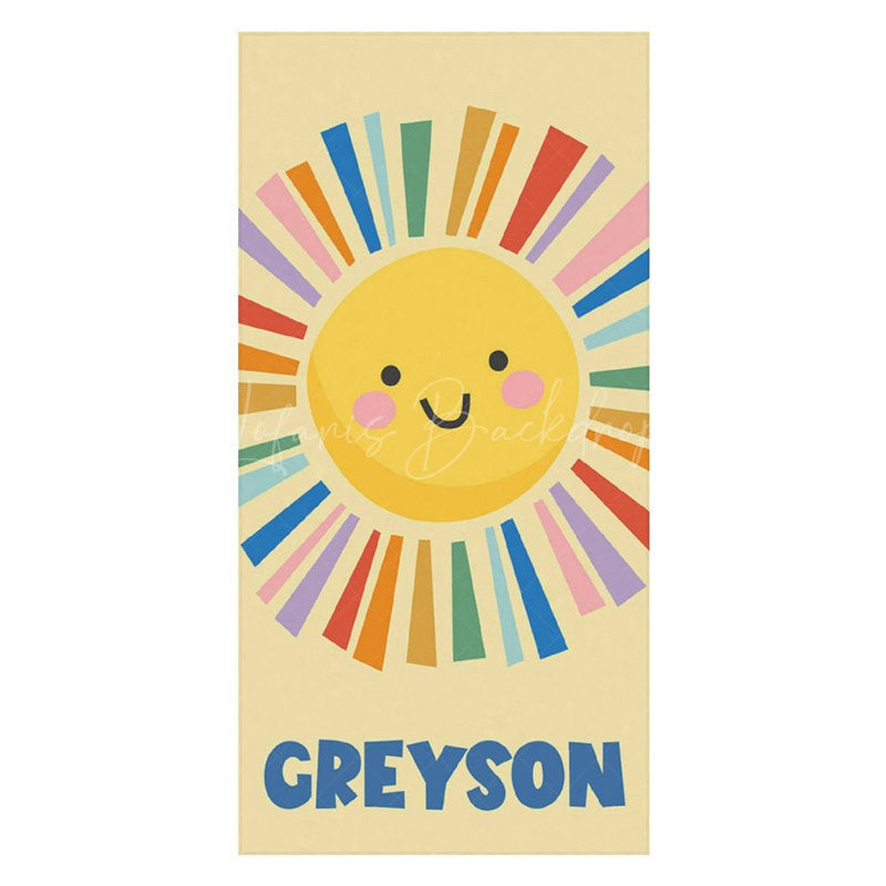 Lofaris Summer Yellow Cartoon Sun Custom Name Beach Towel