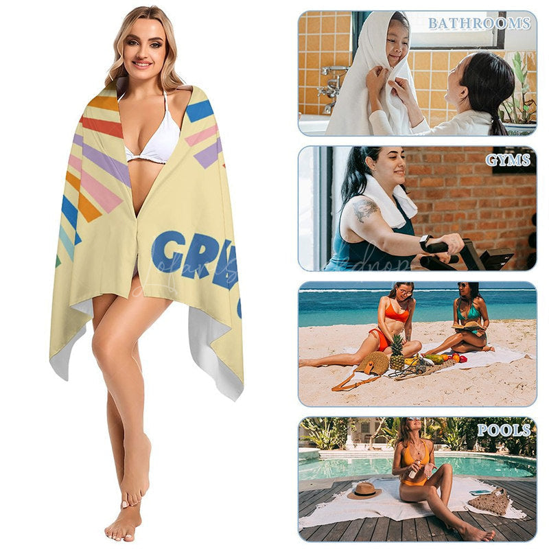 Lofaris Summer Yellow Cartoon Sun Custom Name Beach Towel