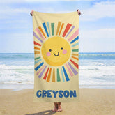 Lofaris Summer Yellow Cartoon Sun Custom Name Beach Towel