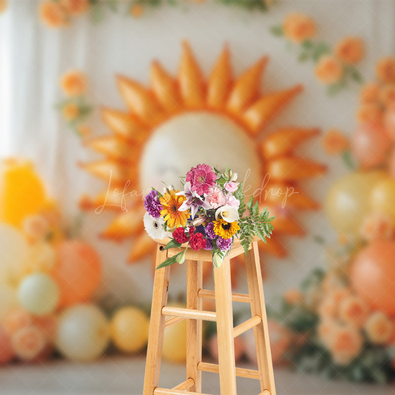 Lofaris Sun Balloon Floral Arch Curtain Cake Smash Backdrops