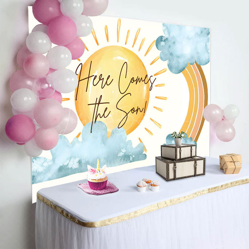 Lofaris Sun Rainbow Here Comes The Son Baby Shower Backdrop