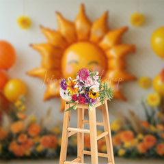 Lofaris Sun Shape Balloon Floral Sweet Cake Smash Backdrop