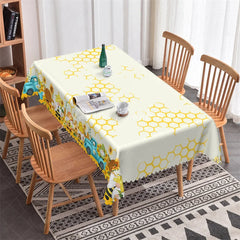 Lofaris Sunflower and Bee Gnome Rectangle Tablecloth Cute Farmhouse Party Decor for Summer Events