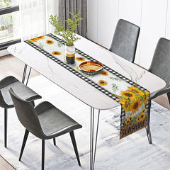 Lofaris Sunflower and Plaid Sunshine Table Runner Yellow Floral with a Rustic Vibe Summer Farmhouse Kitchen Decor