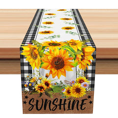 Lofaris Sunflower and Plaid Sunshine Table Runner Yellow Floral with a Rustic Vibe Summer Farmhouse Kitchen Decor