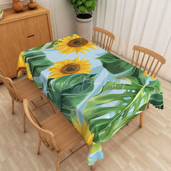 Lofaris Sunflower and Tropical Monstera Rectangle Tablecloth Large Floral Sky Blue Table Cover Summer Decor