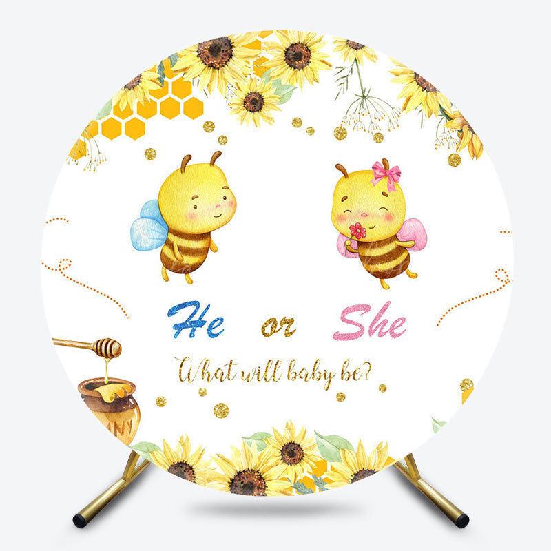 Lofaris Sunflower Bee He Or She Round Gender Reveal Backdrop