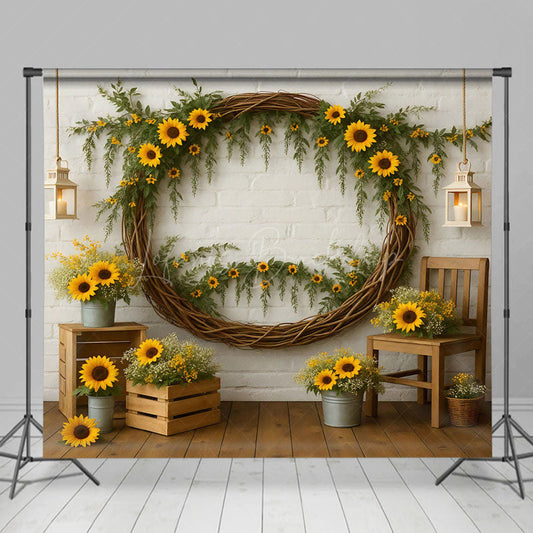 Lofaris Sunflower Circle Boho White Brick Wedding Backdrop