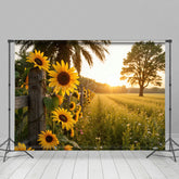 Lofaris Sunflower Fence Trees Summer Field Photo Backdrop