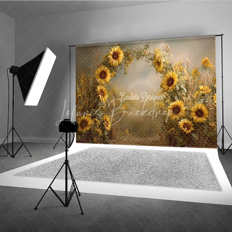 Lofaris Sunflower Field Arch Backdrop Rustic Wildflower Photo Prop Summer Fall Garden Wedding Background