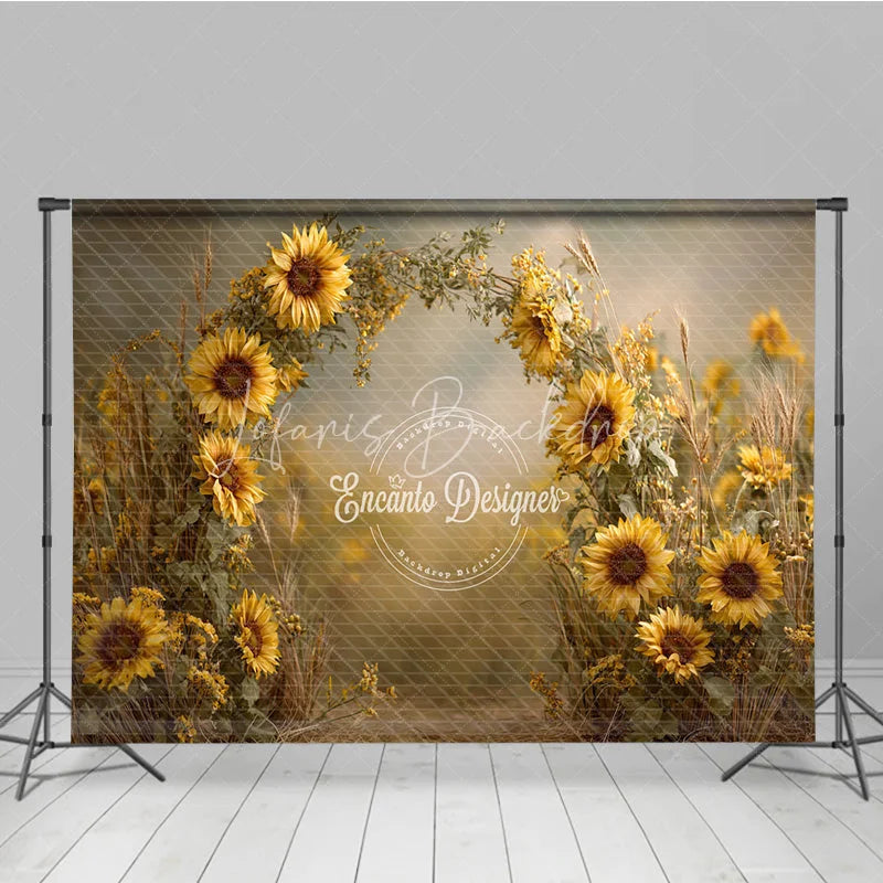 Lofaris Sunflower Field Arch Backdrop Rustic Wildflower Photo Prop Summer Fall Garden Wedding Background