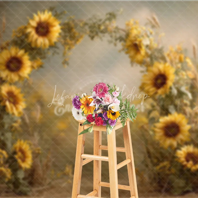 Lofaris Sunflower Field Arch Backdrop Rustic Wildflower Photo Prop Summer Fall Garden Wedding Background