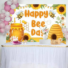 Lofaris Sunflower Happy Bee Day Cartoon Birthday Backdrop