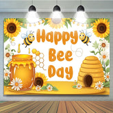 Lofaris Sunflower Happy Bee Day Cartoon Birthday Backdrop
