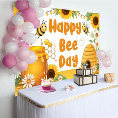 Lofaris Sunflower Happy Bee Day Cartoon Birthday Backdrop