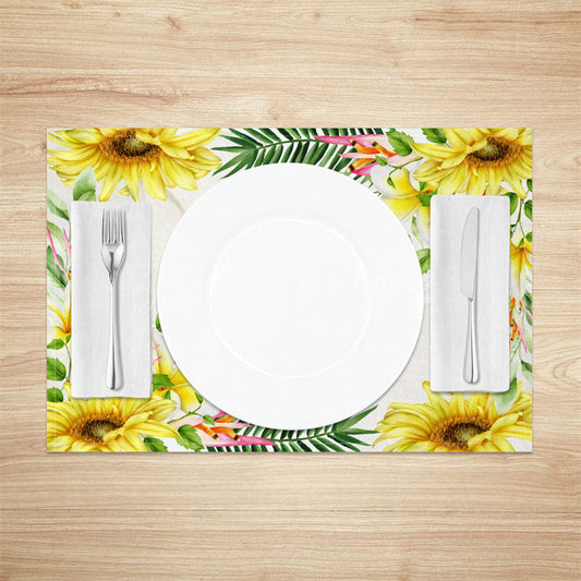 Lofaris Sunflower Pine Leaves Water Stains Set Of 4 Placemats