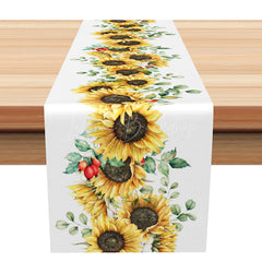 Lofaris Sunflower Spring Theme Table Runner Yellow Floral on a White Background Fresh Farmhouse Kitchen or Dining Decor
