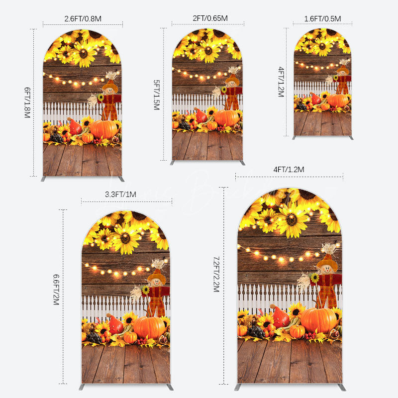 Lofaris Sunflowers Pumpkin Autumn Wood Fence Arch Backdrop