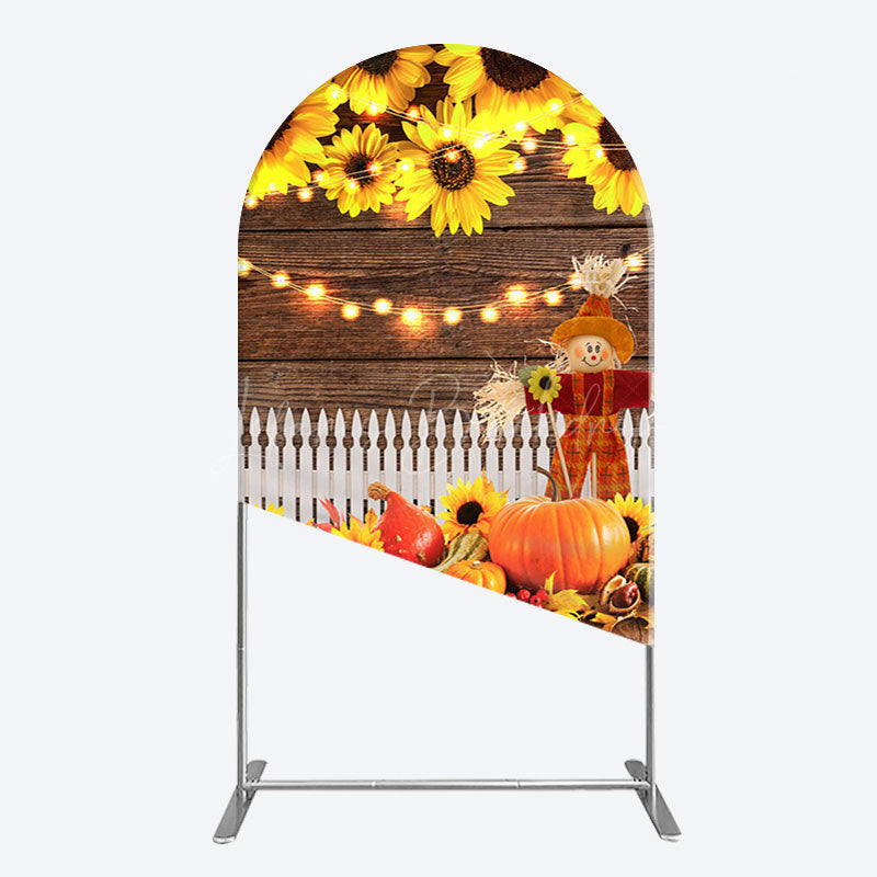 Lofaris Sunflowers Pumpkin Autumn Wood Fence Arch Backdrop