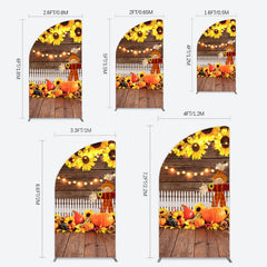 Lofaris Sunflowers Pumpkin Autumn Wood Fence Half Moon Arch Backdrop