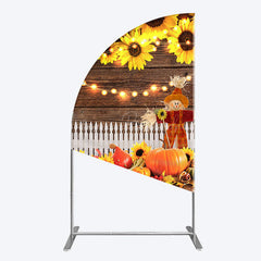 Lofaris Sunflowers Pumpkin Autumn Wood Fence Half Moon Arch Backdrop