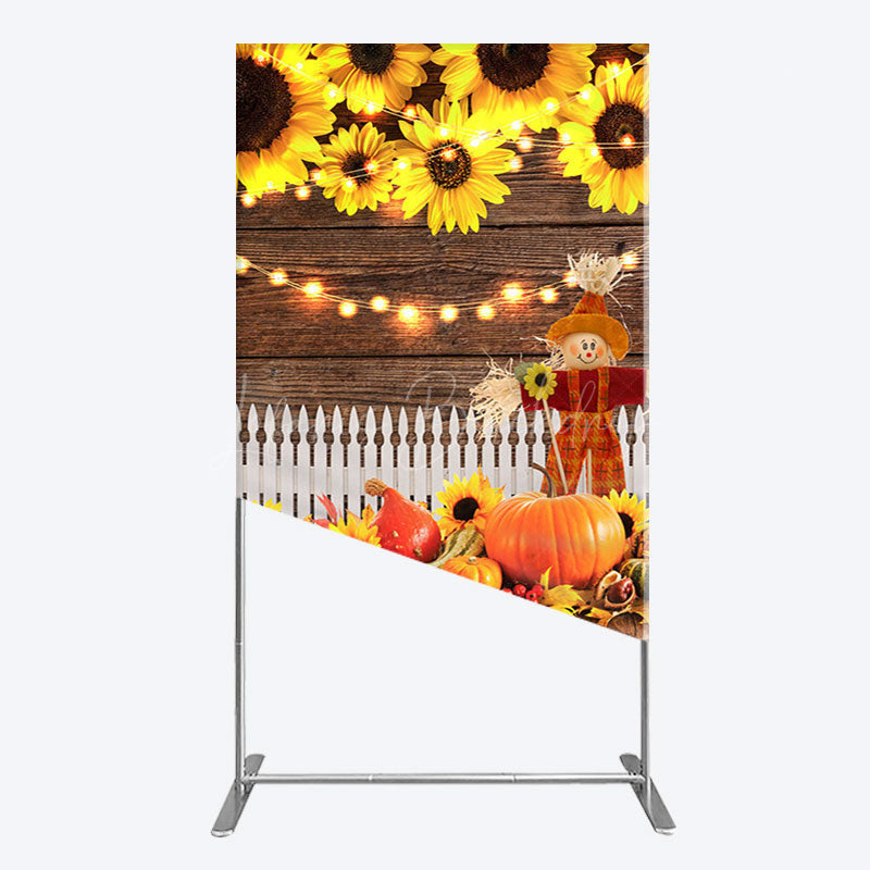 Lofaris Sunflowers Pumpkin Autumn Wood Fence Rectangle Backdrop
