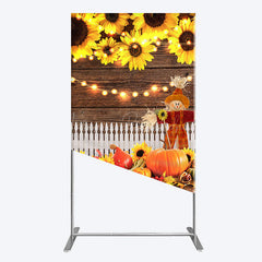 Lofaris Sunflowers Pumpkin Autumn Wood Fence Rectangle Backdrop