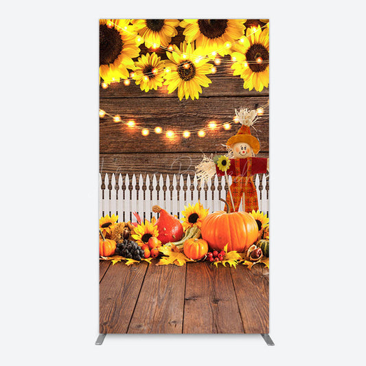 Lofaris Sunflowers Pumpkin Autumn Wood Fence Rectangle Backdrop