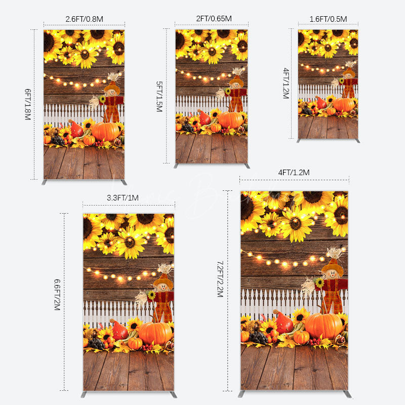 Lofaris Sunflowers Pumpkin Autumn Wood Fence Rectangle Backdrop