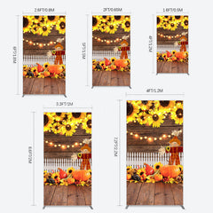 Lofaris Sunflowers Pumpkin Autumn Wood Fence Rectangle Backdrop