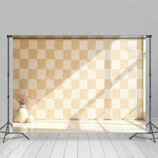 Lofaris Sunlight Beige Checkered Light Wall Summer Backdrop