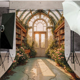 Lofaris Sunlight Greenery Floral Glass Library Sweep Backdrop