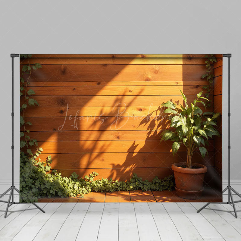 Lofaris Sunlight Greenery Potted Plant Wooden Wall Backdrop