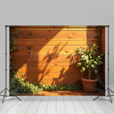 Lofaris Sunlight Greenery Potted Plant Wooden Wall Backdrop